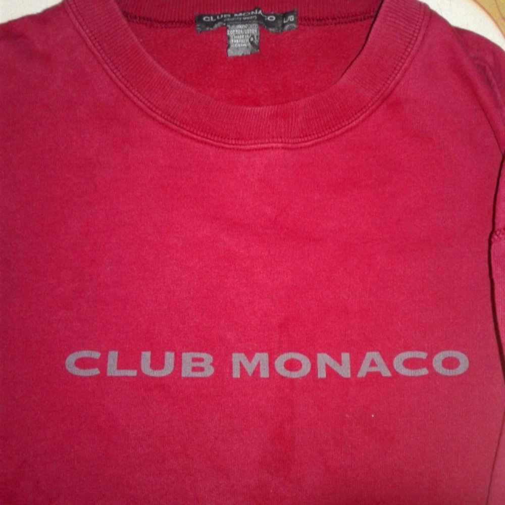 Vintage Club Monaco spell out Sweatshirt Crewneck Size L Made Canada distressed - Picture 1 of 5
